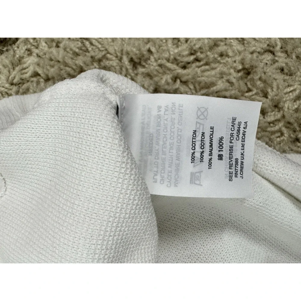 J Crew White Cropped Long Sleeve Cotton Sweater With Crochet Accents Sz M Spring